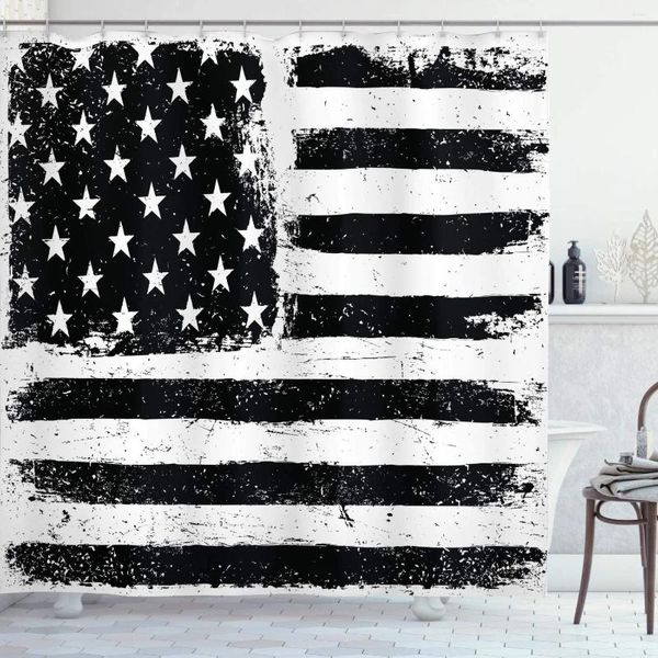 Rideaux de douche États-Unis Rideau Grunge Vieilli Noir et Blanc Drapeau Américain Indépendance Quatrième De Juillet Tissu Tissu Fabr