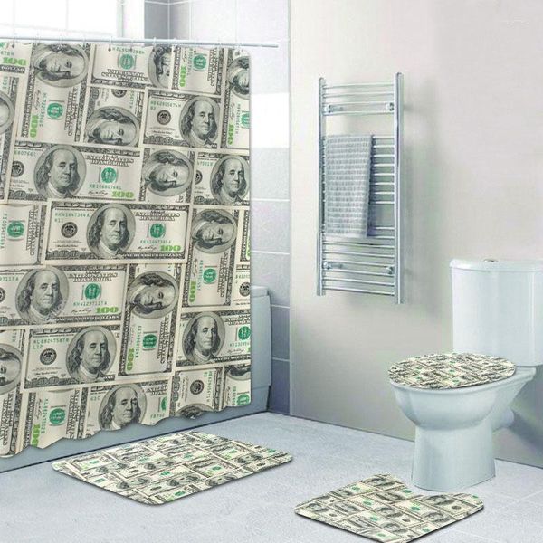 Cortinas de ducha, juego de cortinas de baño con billetes de dólar estadounidense, para dinero, billetes, alfombrilla de baño, alfombra de baño, decoración del hogar