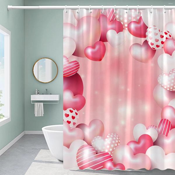 Courteaux de douche Curtain de décoration de la Saint-Valentin Ballons roses Roses rouges fleur suspendue coeurs pleins d'arbres Salle de bain en tissu imprimé d'arbre