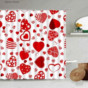 Cortinas de ducha Día de San Valentín Cortinas de ducha Patrón de corazón rojo creativo Mujer moderna Chica Regalo de San Valentín Tela Hogar Baño Decoración Set Y240316