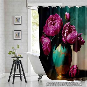 Rideaux de douche vase rideau à aquarelle noix de vie peinture de l'hydratgea tissu polyester salle de bain imperméable avec crochets