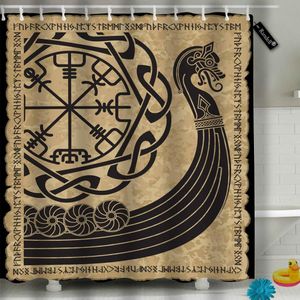 Rideaux de douche Rideau de douche Viking Vintage navire de guerre des Vikings Drakkar anciennes Runes scandinaves et nordiques ensemble de décoration de salle de bain accessoires 230922