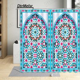 Rideaux de douche Vintage bleu marocain porte rideau créatif Boho ethnique bain floral mode tissu imprimé maison salle de bain décor ensemble