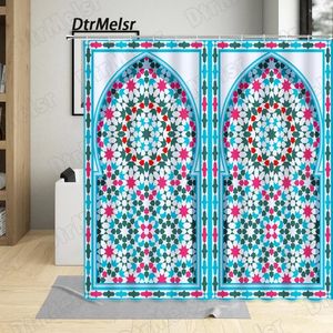 Douchegordijnen Vintage Blauw Marokkaans Deurgordijn Creatieve Boho Etnische Bloemen Bad Mode Stof Print Thuis Badkamer Decor Set