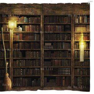 Douchegordijnen Vintage Boekenplank Heks Magisch Laboratorium Bibliotheek Bezem Halloween Donkere Hut Achtergrondgeluid Kunst Schilderij Gordijn Met Haken