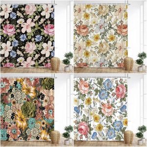 Douchegordijnen Vintage bloemengordijn Boheemse aquarel botanische bladprint polyester badkamer decoratief met haken