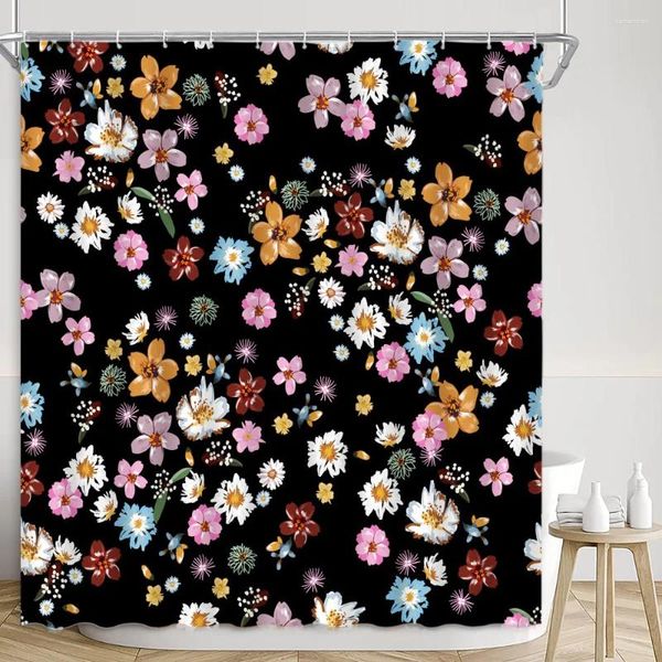 Rideaux de douche Vintage Floral Rideau Aquarelle Printemps Papillon Oiseau Boho Botanique Feuille Verte Polyester Tissu Salle De Bain Décor Ensemble