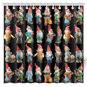 Rideaux de douche vintage jardin gnomes de poupée rideau de tête à hauteur hautement pos sur nouveauté noir blanc sarcelle foncé avec crochets