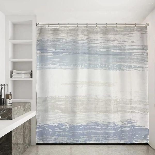 Rideaux de douche Vintage Grunge Style créatif bleu gris rayé motif géométrique tissu maison salle de bain rideau décor avec crochets