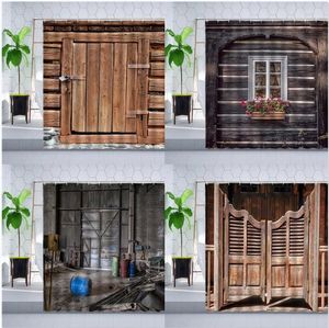 Douchegordijnen vintage houten deuren ramen gordijn bloemen luiken huis badkamer schermen retro boerderij decor polyester set