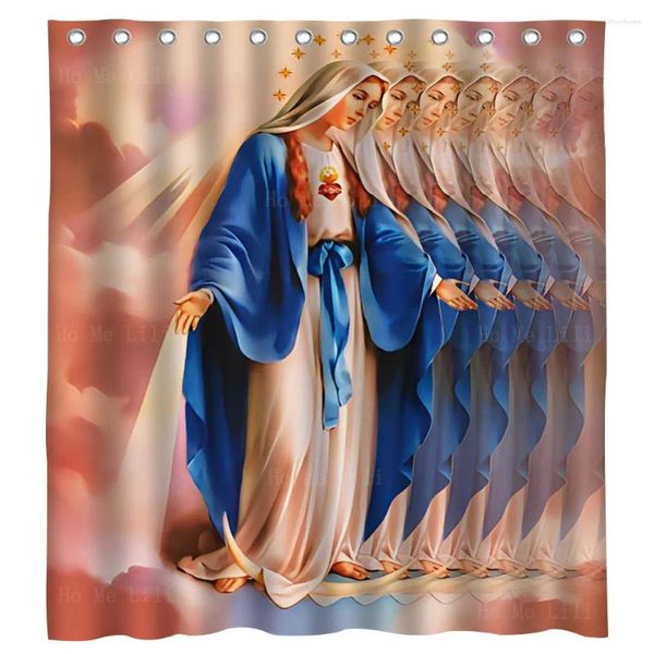 Cortinas de ducha Virgen María Ángel Sagrado Corazón Luz Cristiana del Cielo Baño Decoración Cortina