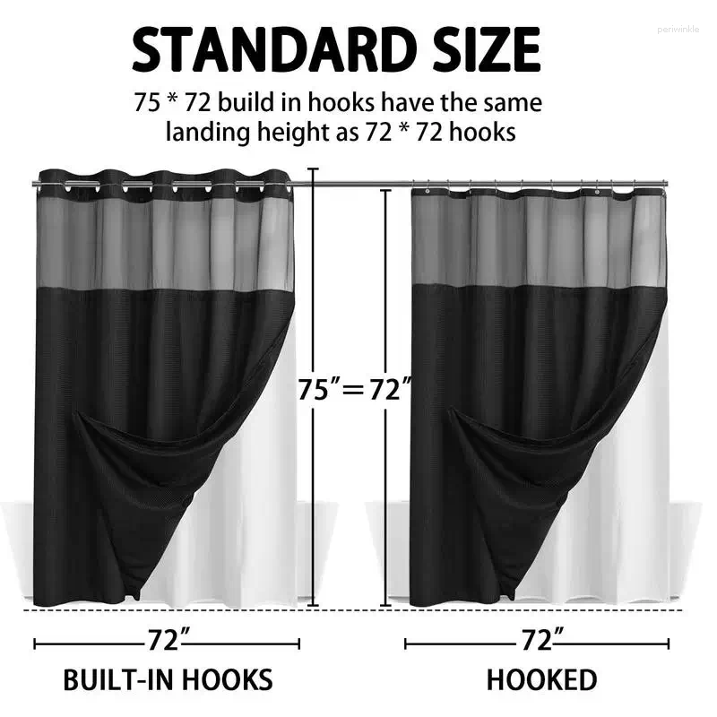 Shower Curtains Waffle Grid Curtain Single-layer Double-layer Splicing (detachable Inner Curtain) Waterproof Bathroom 230g Partit