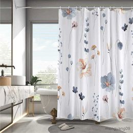 Rideaux de douche Rideau de douche à fleurs aquarelle, motif de fleurs bleu beige, imperméable avec décoration de salle de bains en tissu R230831