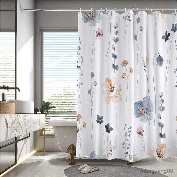 Rideaux de douche Rideau de douche à fleurs aquarelle, motif de fleurs bleu beige, imperméable avec décoration de salle de bains en tissu R230831