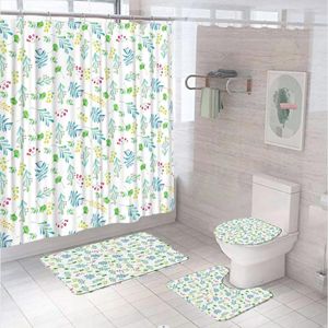 Corteaux de douche Aquarelle feuilles vertes rideau ensemble plante botanique automne ginkgo décoration de salle de bain en tissu écran de bain de bain tapis de bain de toilette