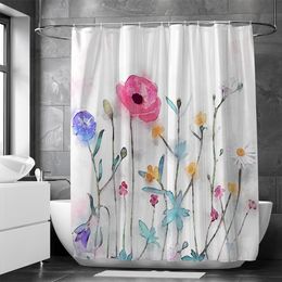 Rideaux de douche Aquarelle Rose Fleur Rideau De Douche Rideau De Salle De Bains Avec Crochets Tissus Polyester Imperméable Salle De Bains Toilette Cloison Tende 230322