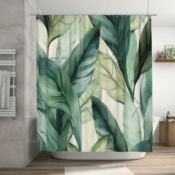 Rideaux de douche aquarelle feuillage tropical rideau 72x72in avec crochets motif personnalisé décor de salle de bain