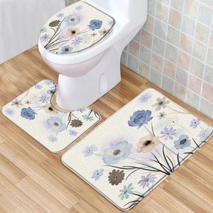 Rideaux de douche aquarelle rideau de fleur botanique feuilles colorées modernes minimalistes agrippe country de chair de toilette fraîche du tapis de bain de toilette