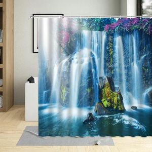 Rideaux de douche cascade nature paysage fleur paysage rideau polyester tissu imperméable suspendu avec crochets décor de salle de bain