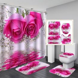 Douche gordijnen waterdichte badkamer bloembad sets toiletomslag niet -slip mat tapijt tapijt tapijt set home decor accessoires 230510