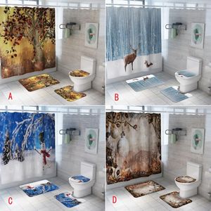 Rideaux de douche rideau de Noël étanche et couvercle de siège de toilette