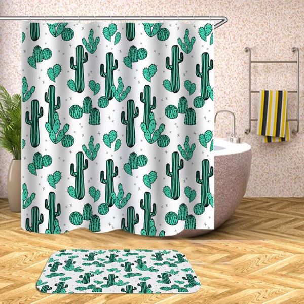 Cortinas de ducha Cortina impermeable Flores de cactus Baño para baño Bañera cubierta de baño Extra amplia ancho con anzuelos de 12 piezas