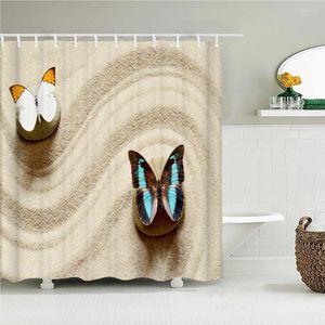 Rideaux de douche Rideau imperméable pour salle de bain Belle impression papillon Baignoire Polyester avec 12 crochets