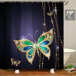 Cortinas de ducha Cortina de tela impermeable 3D Hermosa decoración de baño de mariposa con ganchos Pantalla de baño de tamaño múltiple