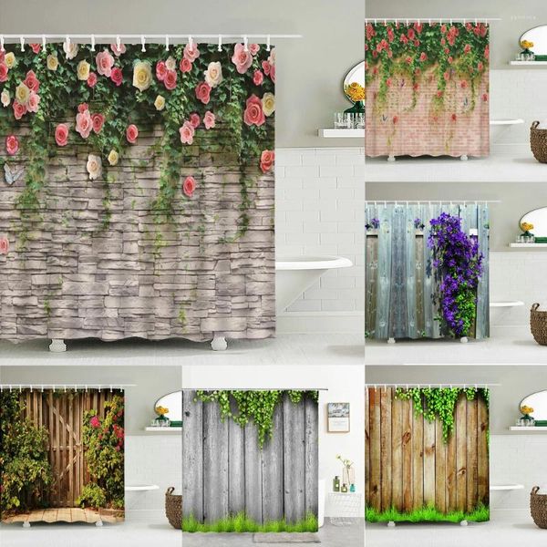 Rideaux de douche fleurs étanches rideaux muraux de plante pour salle de bain extra longue 180 200 cm 3d