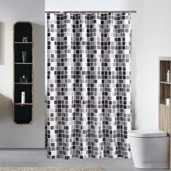 Rideaux de douche imperméable mosaïque rideau lavable anti-moisissure dans la salle de bain avec 12 anneaux