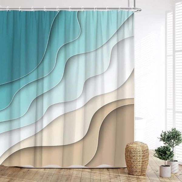 Cortinas de ducha Cortina de ondas Rayas geométricas Degradado Colorido Moderno Minimalista Impresión del hogar Decoración del baño con ganchos