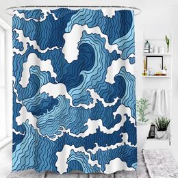 Rideaux de douche Wave tissu imperméable géométrique bain de mer pour salle de bain baignoire grande couverture de bain large 12 crochets