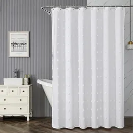 Rideaux de douche Blanc Boho Rideau Tissu de ferme moderne avec des points touffetés Pompon décoratif doux imperméable pour salle de bain sans rides
