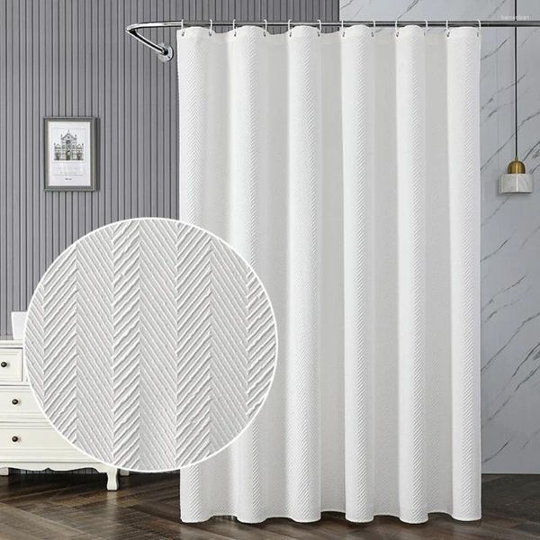 Cortinas de ducha Cortina de tela blanca impermeable con 12 ganchos con estampados geométricos Baño sólido grueso para el baño Decoración de la habitación de la bañera