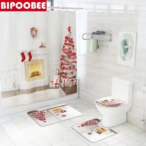 Douche gordijnen witte open haard kerstboom feestfestival decor 180x180 cm gordijn bad mat set toiletomslag voetstuk niet-slip tapijt