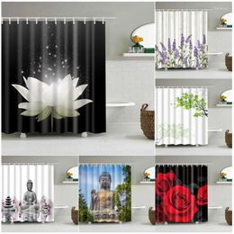 Rideaux de douche blanc Lotus fleurs Rose plante feuilles arbres lavande Zen orchidée bouddha Frabic salle de bain rideau décor à la maison crochets