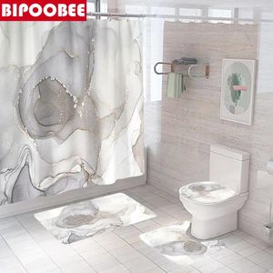 Rideaux de douche blanc de luxe de luxe en marbre tissu rideau de salle de bain avec crochets tapis piédestal
