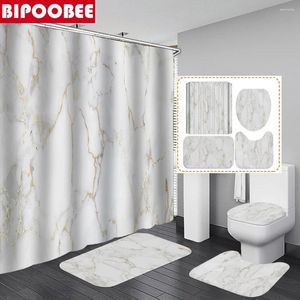 Rideaux de douche rideau en marbre blanc de haute qualité de salle de bain de salle de bain motif de bain de bain de bain non glissée piédestal de tapis de tapis couvercle de toilette