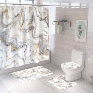 Duş Perdeleri Beyaz Mermer Duş Perdesi Lüks Altın Modern Kaymaz Halı Mat Banyo Perdesi Su Geçirmez Polyester Ev Dekoru 180x180 230627
