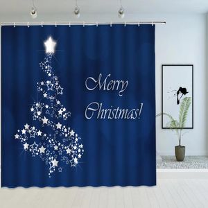 Cortinas de ducha Estrella blanca Tras de Navidad Cortina Kids Arte Impresión Baño impermeable Baño de tela de poliéster con ganchos