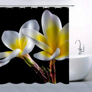 Douchegordijnen Wit Geel Bloemen Gordijn Frangipani Ombre Bloemen Unieke Zwarte Stof Badkamer Decor Bad Sets Met Haken