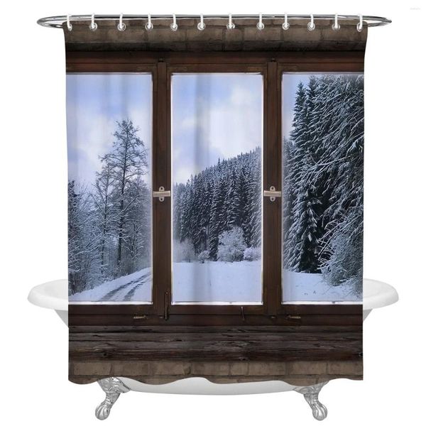 Cortinas de ducha Window Snow Forest Forest Impermevas Tabellas de baño de baño Decoración de baño de poliéster