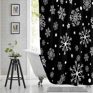 Douchegordijnen Winter Sneeuwvlok Gordijn Zwart-wit Gedrukt Polyester Waterdicht Badkamer Met Haken