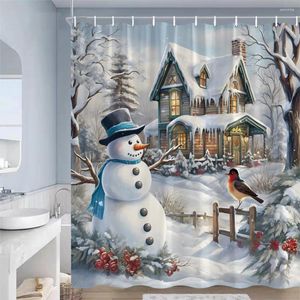 Rideaux de douche hiver bonhomme de neige rideau forestier maison snow arbres oiseau paysage paysage décoration de Noël salle de bains