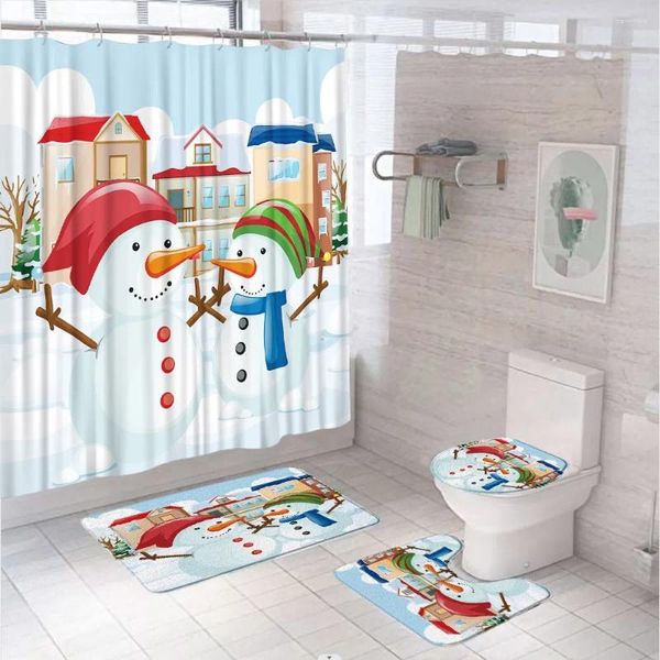 Rideaux de douche Hiver Snowman Rurtain Ensemble tapis tapis de tapis de toilette Couvercle de couvercle