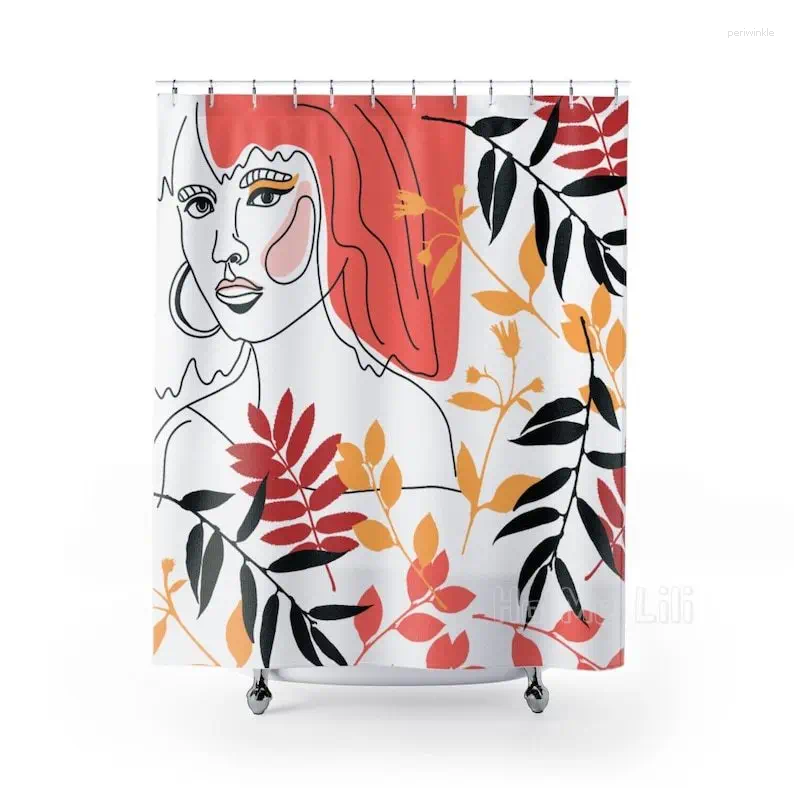 Cortinas de chuveiro Cortina de arte de linha de mulher decoração de banho abstrata