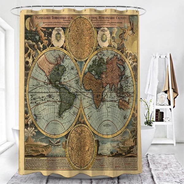 Rideaux de douche motif carte du monde rideau de douche tissu Polyester imperméable taille multiple pour décor de salle de bain 230523