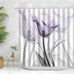 Douchegordijnen X-Ray bloemengordijnset met haken 3D wit blauwe bloem voor meisjes badkamerdecoratie polyester stof