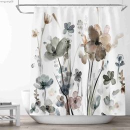 Rideaux de douche jaune et gris Zuri Floral rideau de douche tissu aquarelle fleur impression Design rideaux de douche pour salle de bain ensemble de bain botanique R230821