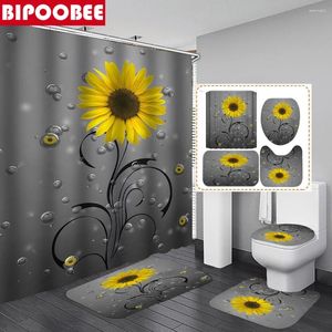 Rideaux de douche Fleurs jaunes rideaux de salle de bain de tournesol ensemble